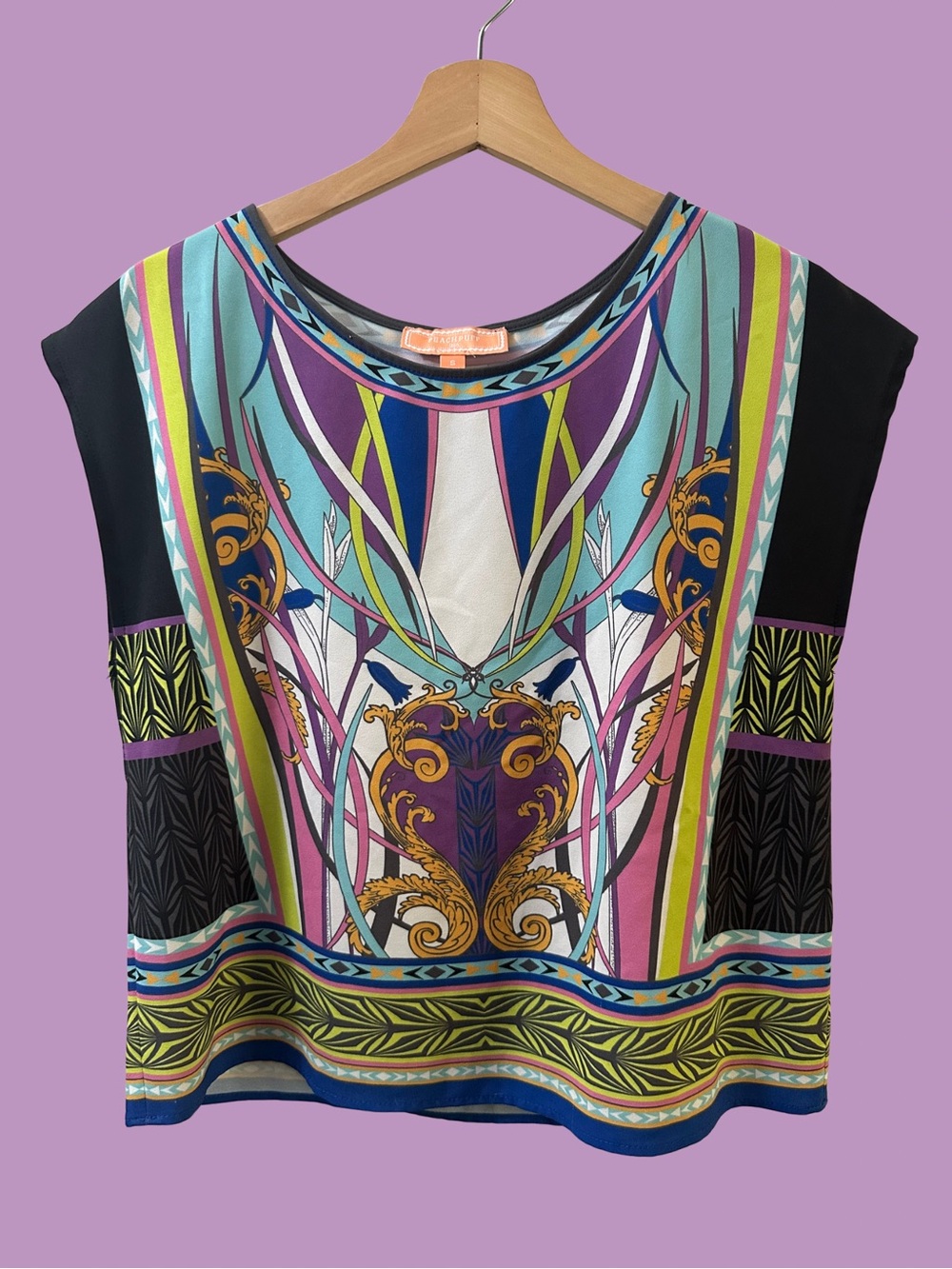 PEACHPUFF Statement Abstract Baroque Print Sleeveless Top SIZE SMALL US 2 4